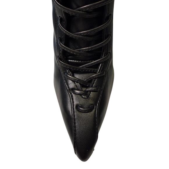 Schutz Black Nappa Leather Lace-Up Stiletto Ankle Boots | Size 5B Pointed Toe - Picture 3 of 12